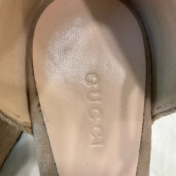 Gucci Open Toe Wedge Sandal, Beige Suede, 4.5 Inch Heel Height, Sz 38.5 / Sz 8.5 - Picture 8 of 12